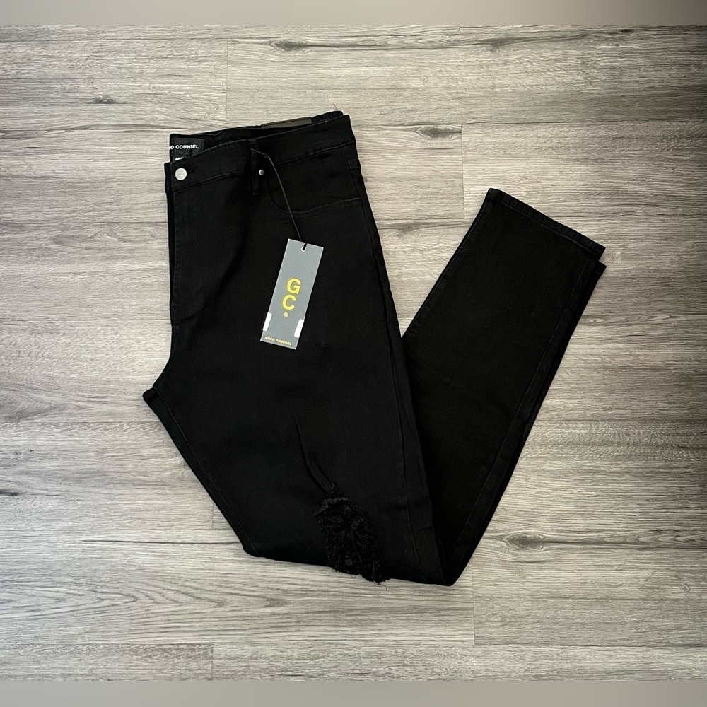 Good Counsel Men’s Plus Size 48WX34 Distressed Thurmond Taper Jeans Black